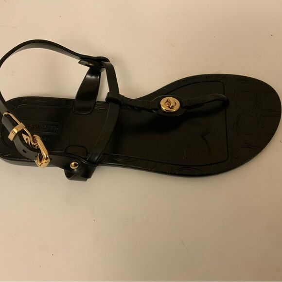 Coach Pier Shiny Jelly Womens T-Strap Thong Sandals Flip Flops Size 7 B Black - Picture 2 of 8